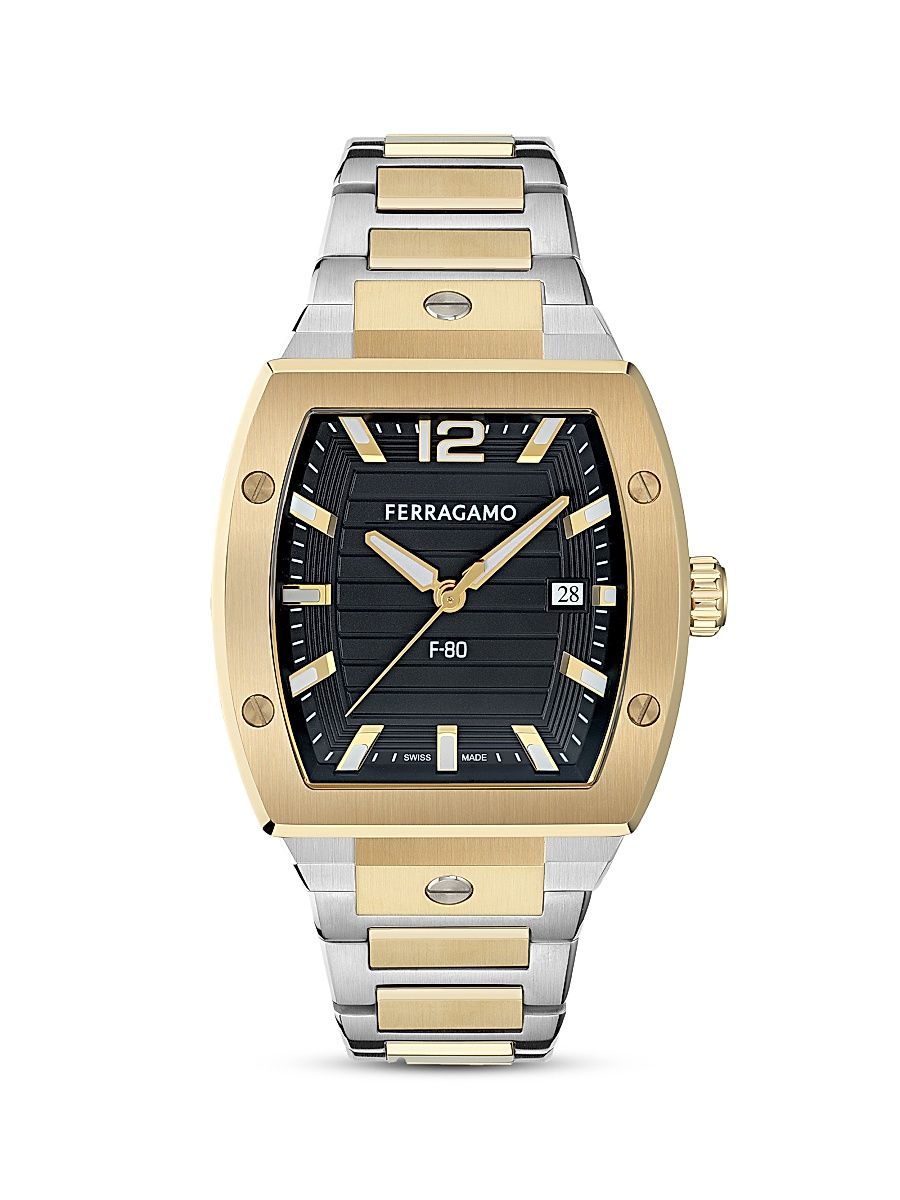 Men's Ren Goldtone & Silvertone Ion-Plated Stainless Steel Bracelet Watch/42MM - Two Tone Black Dial