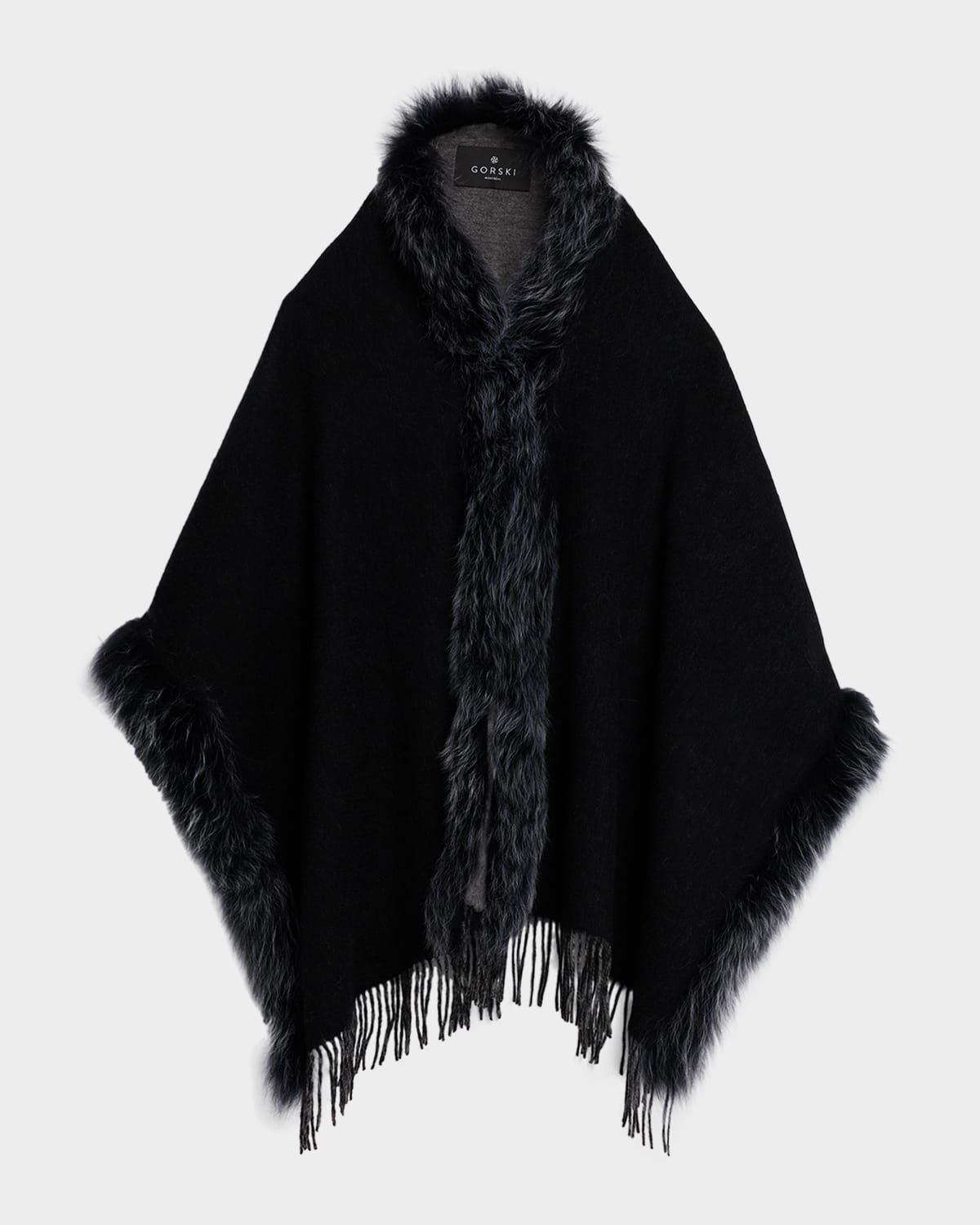 Toscana Lamb Shearling-Trim Fringe Cashmere Stole