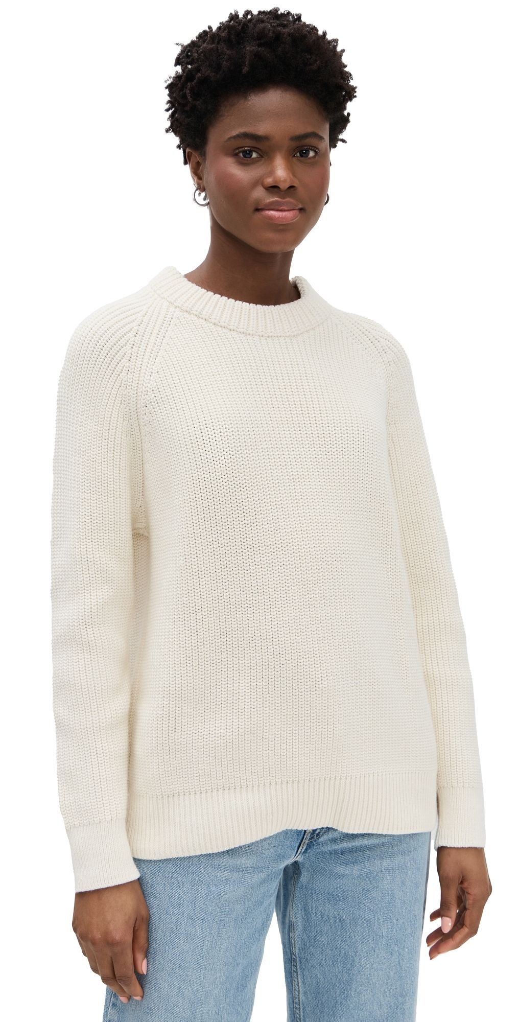 Jenni Kayne Oversized Cotton Fisherman Sweater Ivory XS