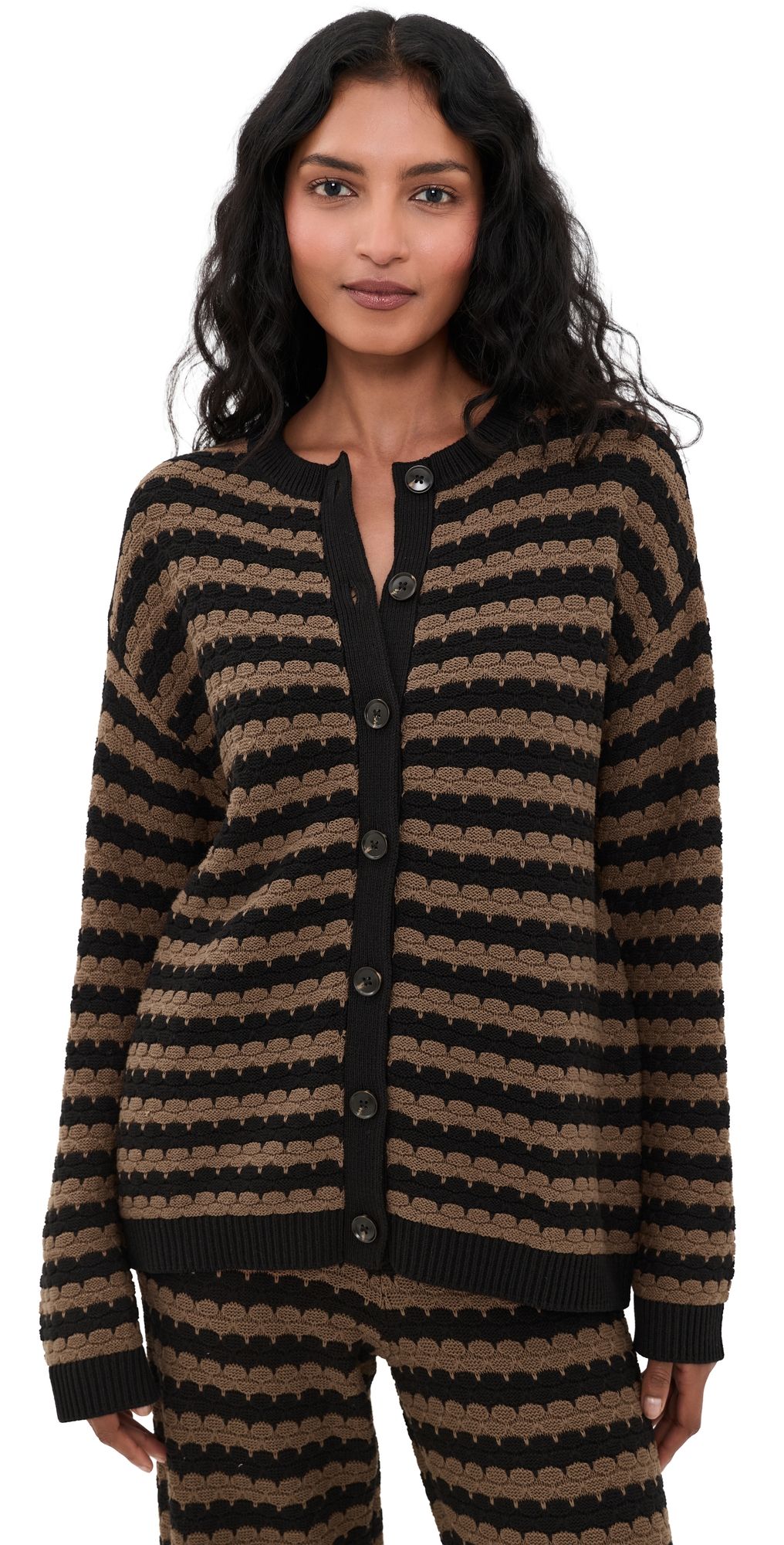 Show Me Your Mumu Inez Cardigan Coffee Stripe Knit L