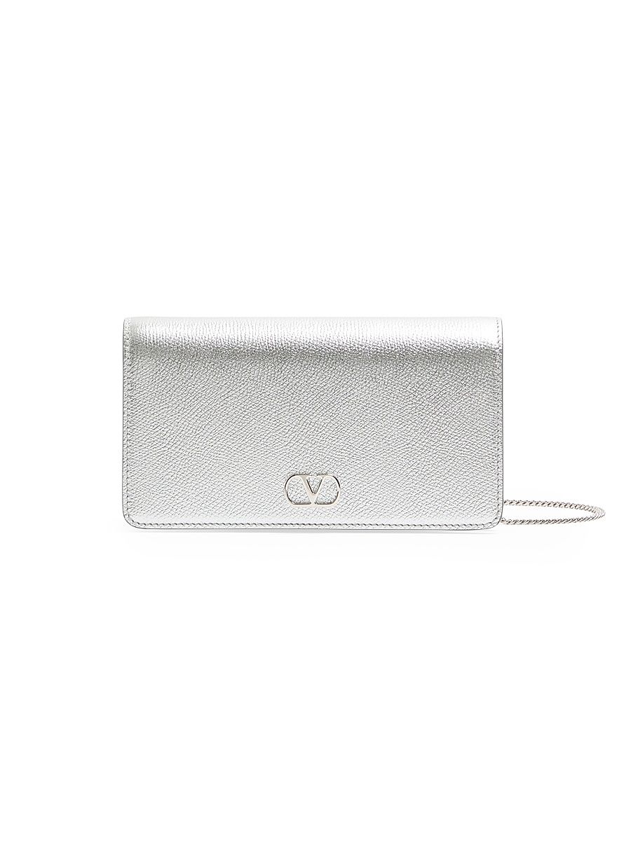 Women's VLogo Signature Mini Shoulder Bag in Laminated Grainy Calfskin - Silver
