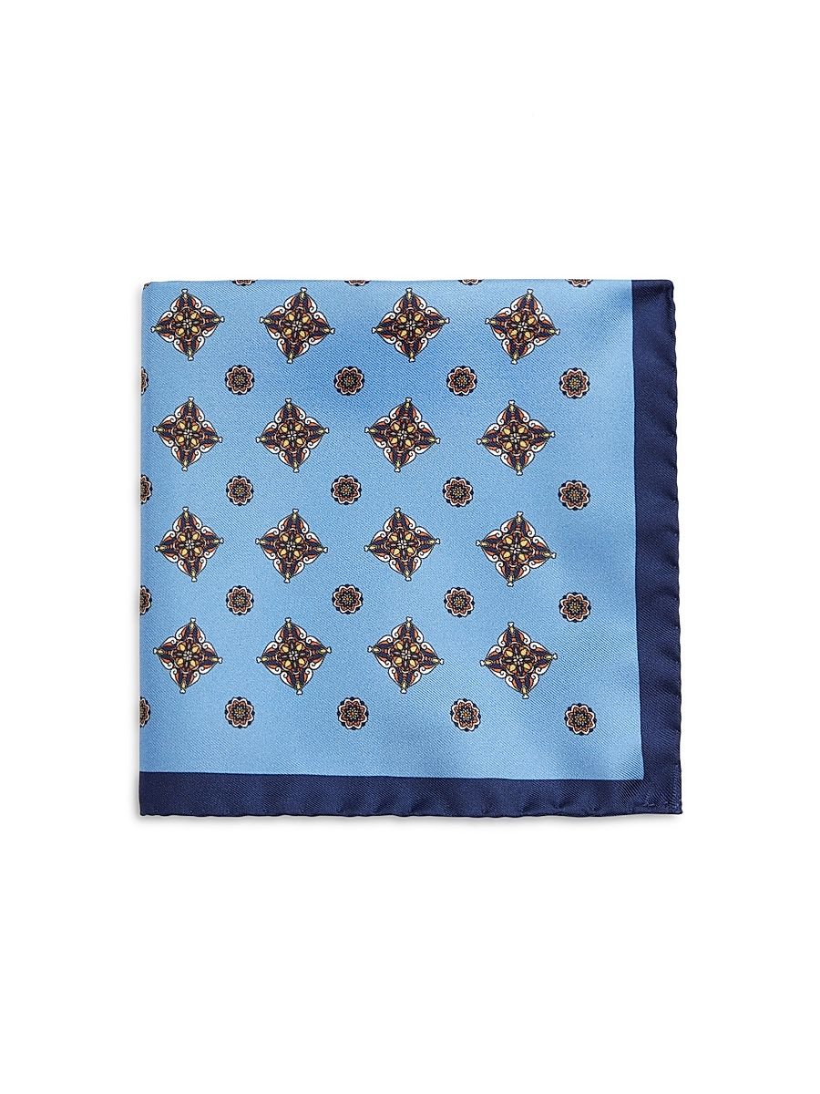 Men's Floral Silk Pocket Square - Blue