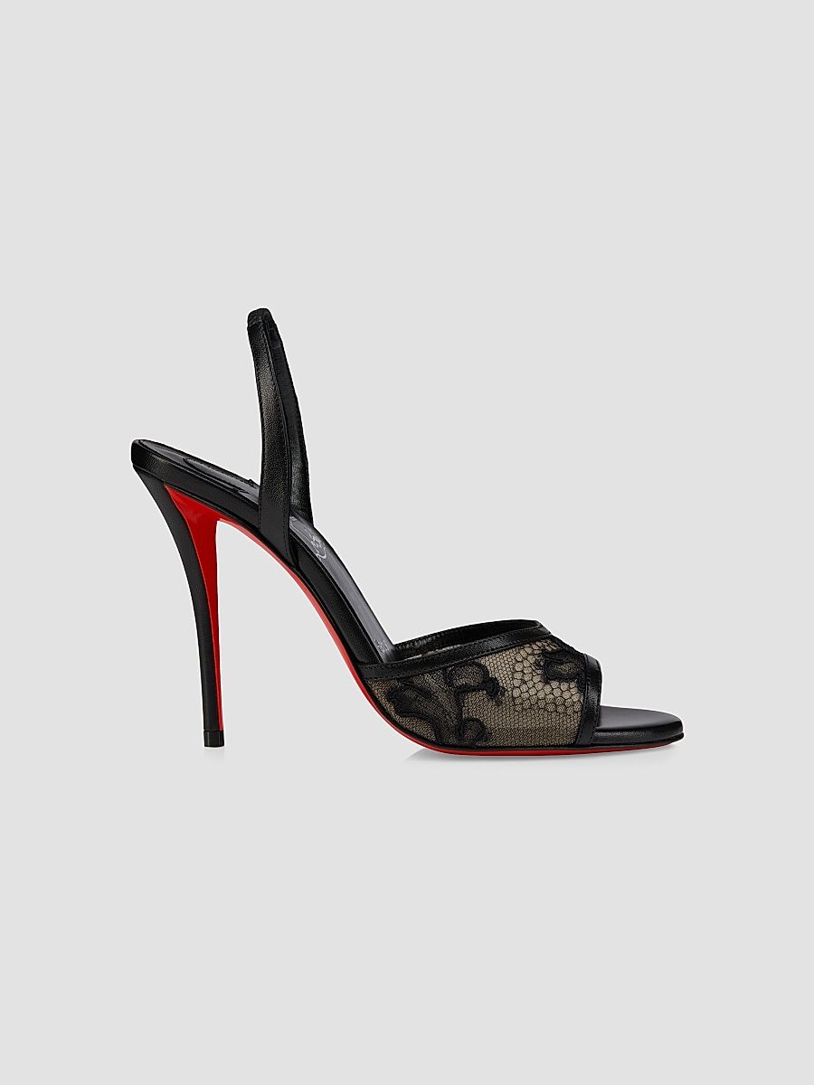 Christian Louboutin Women's Miss Z Lace and Mesh Sling Sandals - Black - Size 8.5