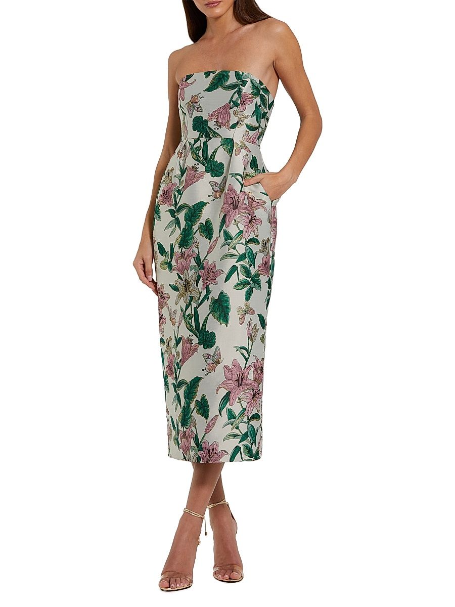 Women's Floral Brocade Strapless Cocktail Dress - Lily - Size 8