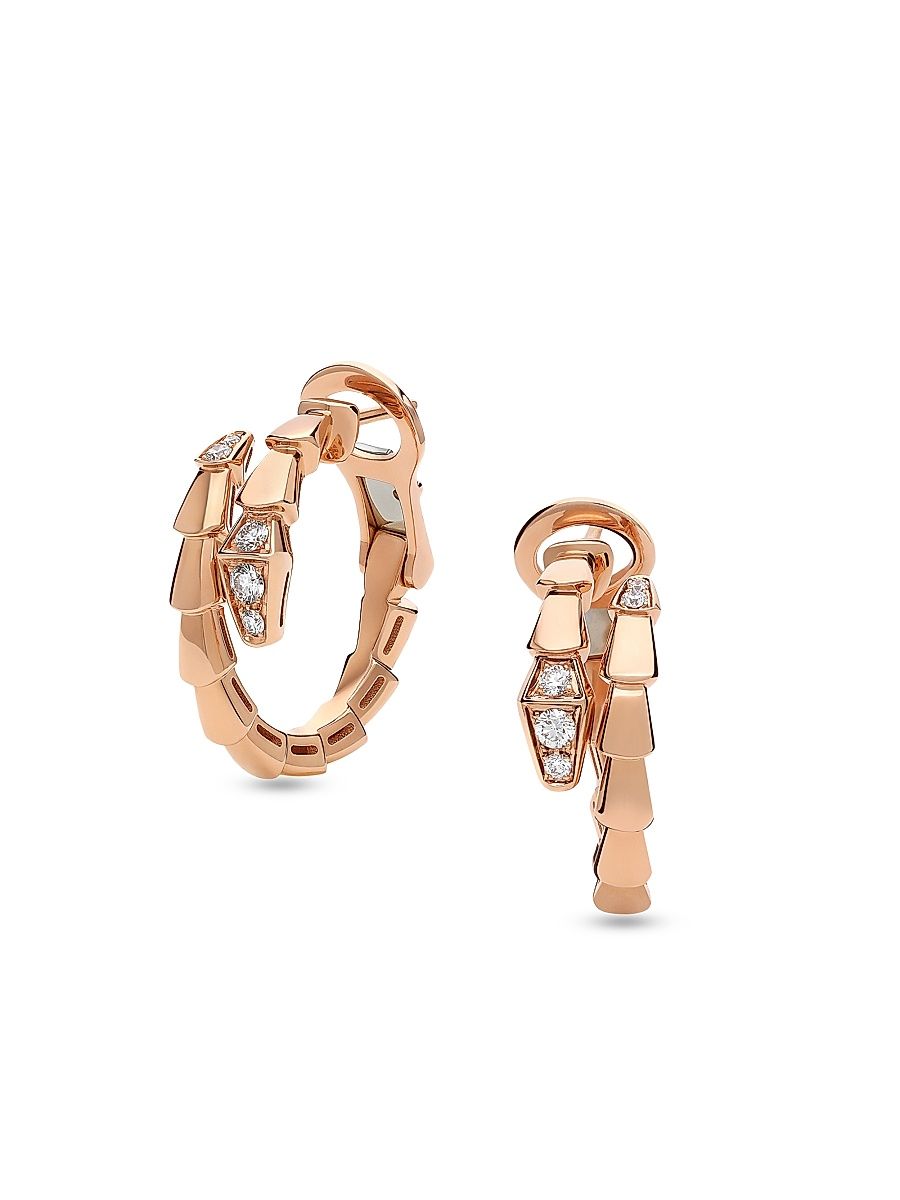 Women's Serpenti Viper 18K Rose Gold & 0.18 TCW Diamond Hoop Earrings - Pink Gold