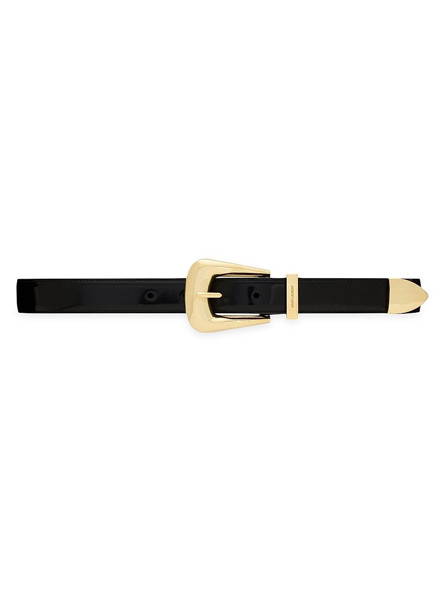 Saint Laurent Women's Folk Buckle Belt in Brushed Leather - Black - Size 38