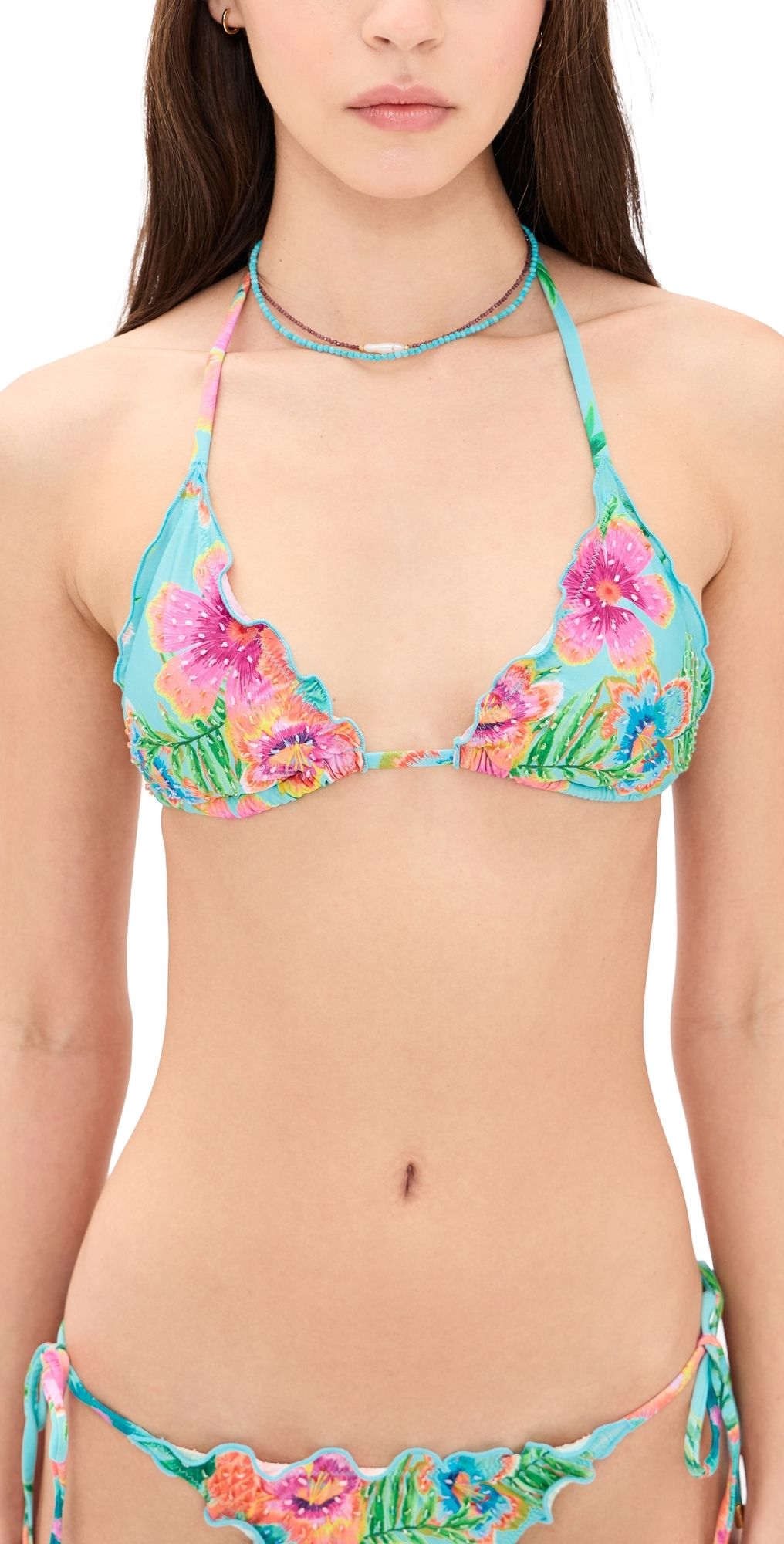 PQ Swim Embroidered Lettuce Edge Triangle Swim Top Solana L