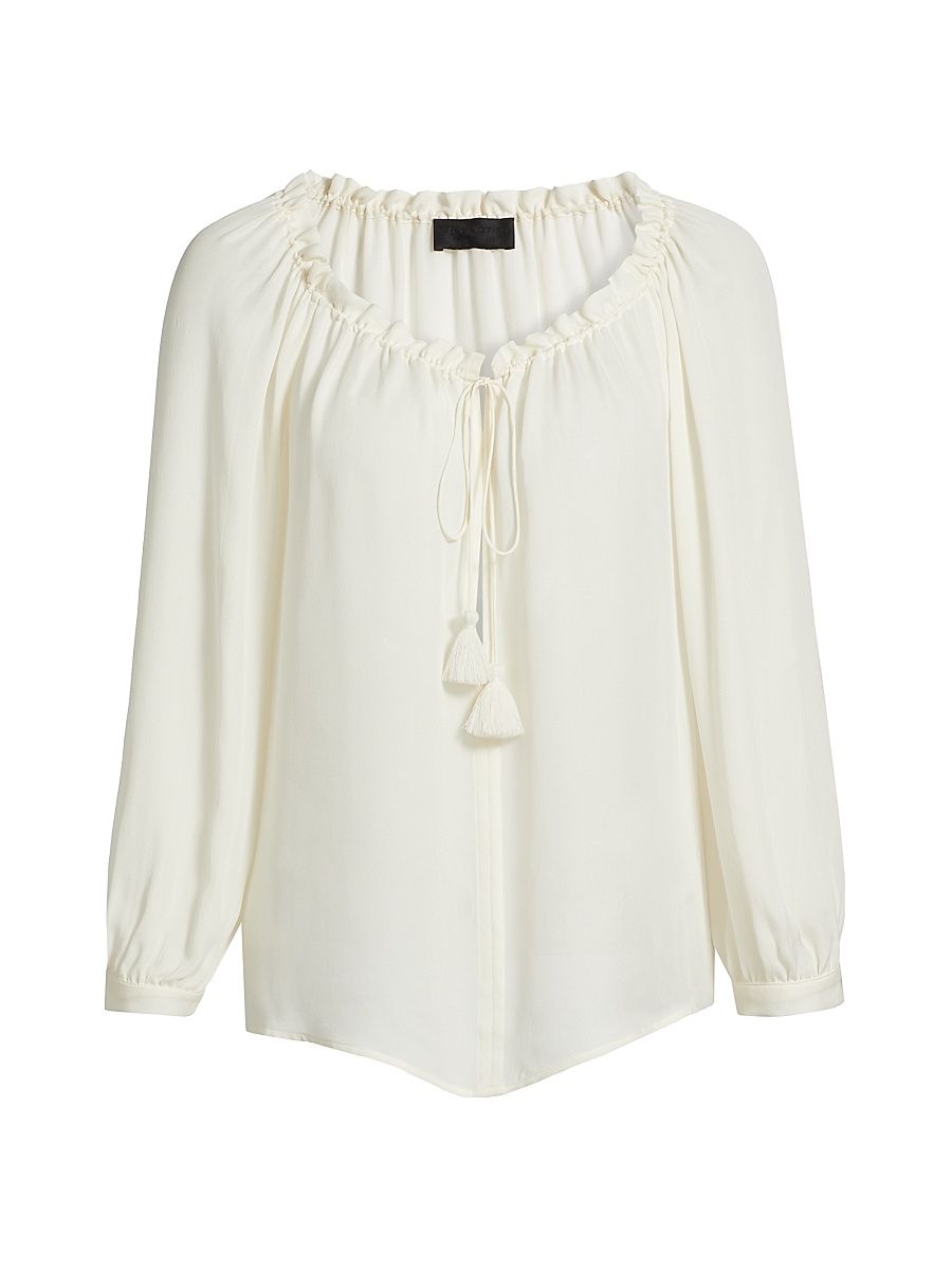 Women's Carley S. Silk Tie-Front Keyhole Blouse - Ivory - Size Medium