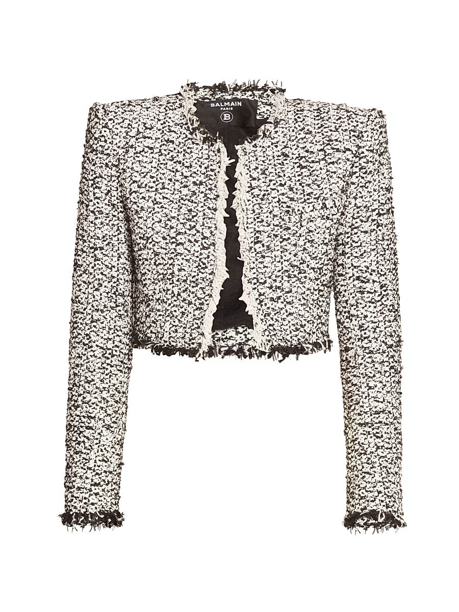 Women's Tweed Crop Jacket - Noir Blanc - Size 4