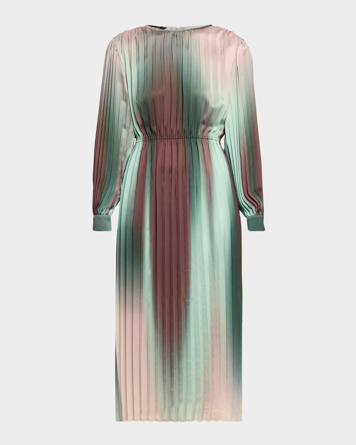 Pleated Ombre Crepe De Chine Midi Dress