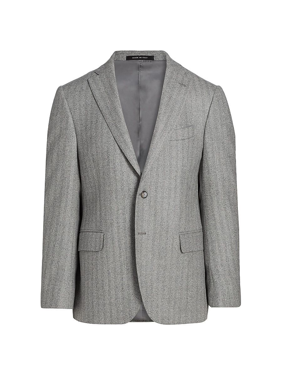 Men's COLLECTION Herringbone Wool Jacket - Light Grey - Size 50