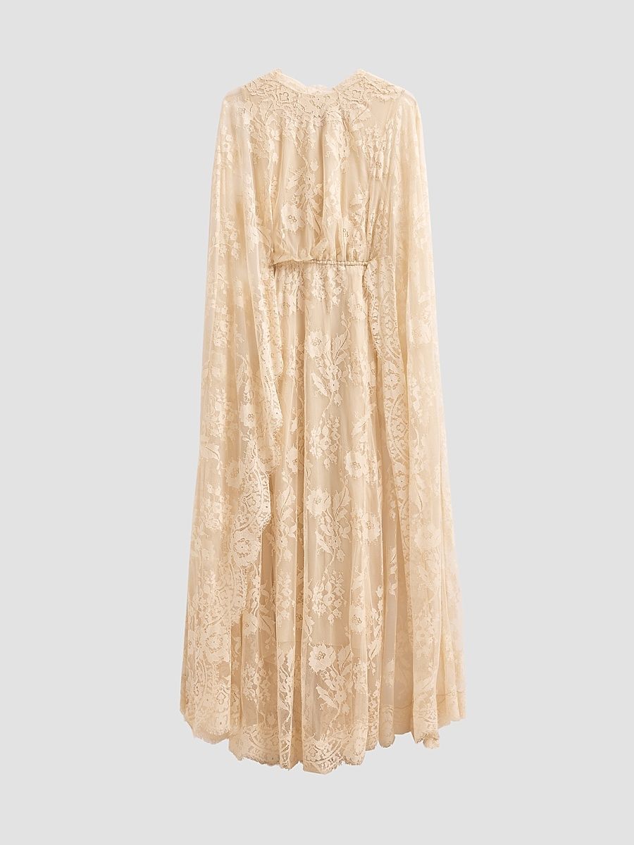 Women's Valiant Lace Caped Maxi Dress - Cream - Size 10