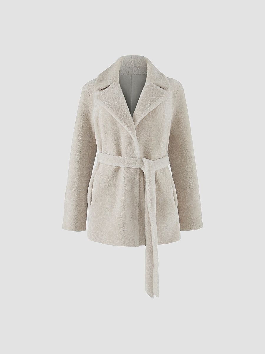 Gorski Women's Textured Shearling Lamb Coat with Belt - Beige - Size XL
