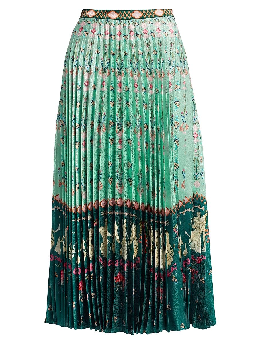 Women's Kim Printed Pleated Midi-Skirt - Parian Vert - Size 14