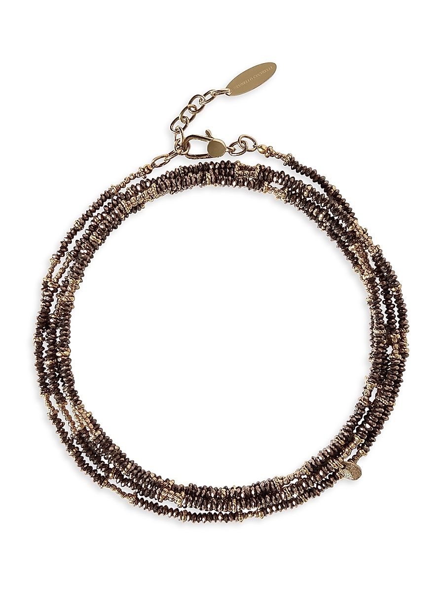 Women's Brown Hematite Sterling Silver Wrap Bracelet - Multicolored