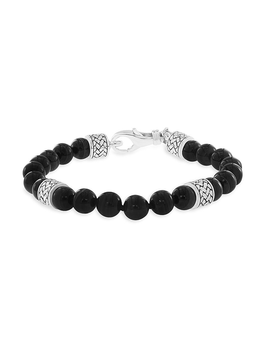 Men's Sterling Silver & Black Onyx Beaded Bracelet - Sterling Silver