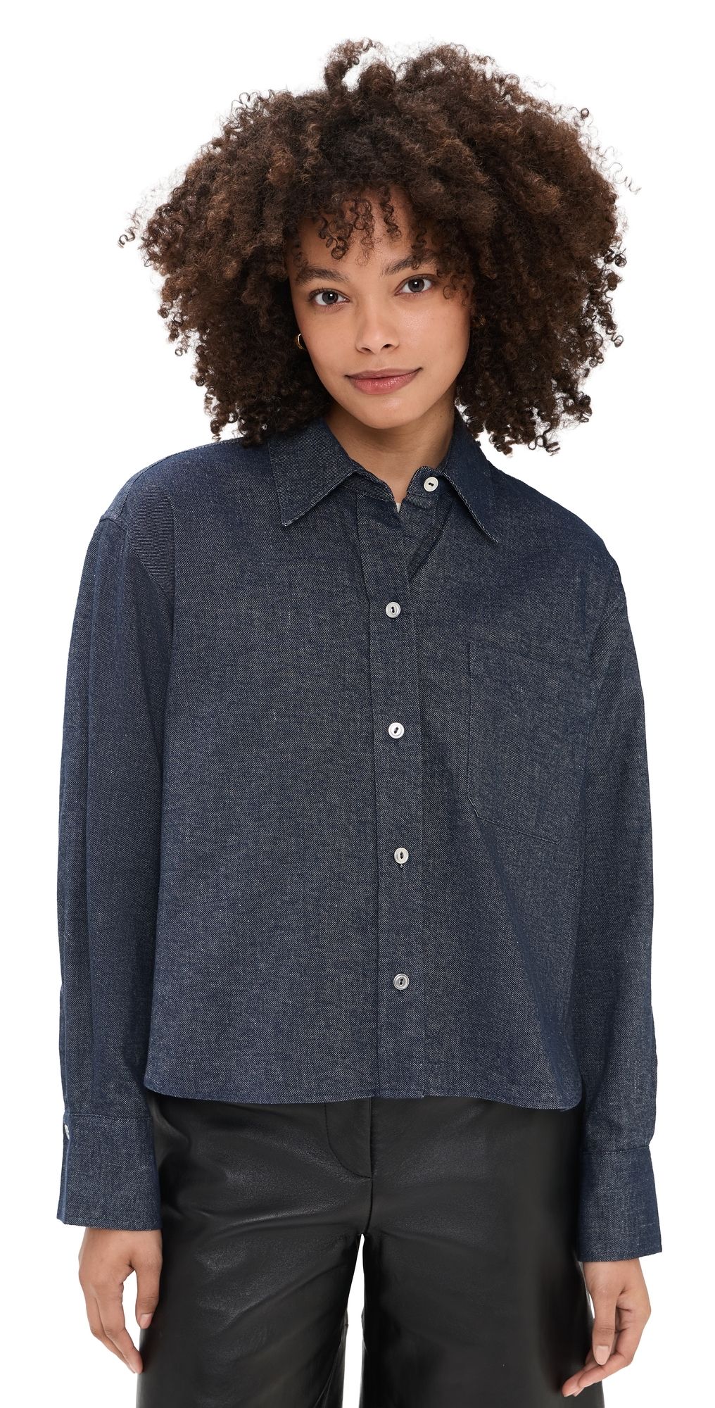 Vince Cropped Long Sleeve Shirt Indigo XXS