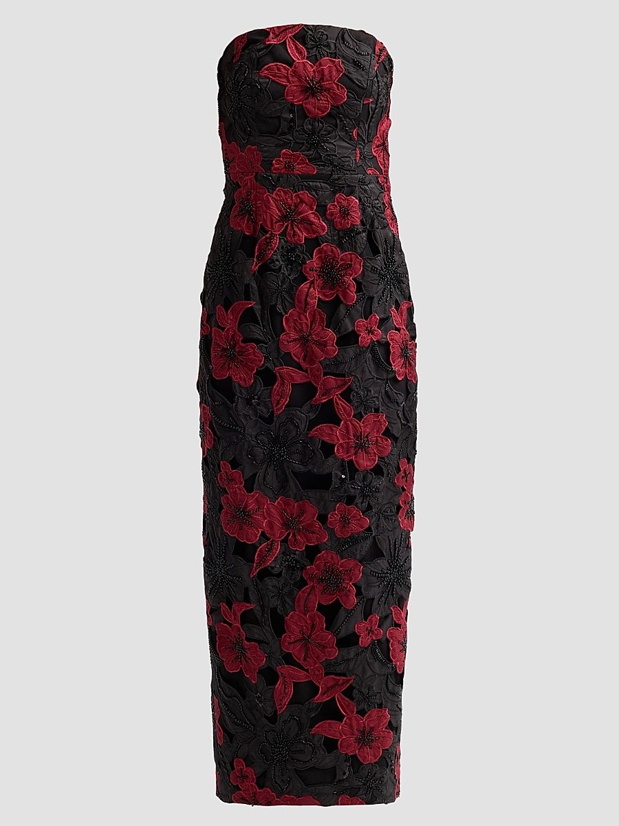 Women's Orion Grand Floral Lace Maxi Dress - Black Red - Size 12