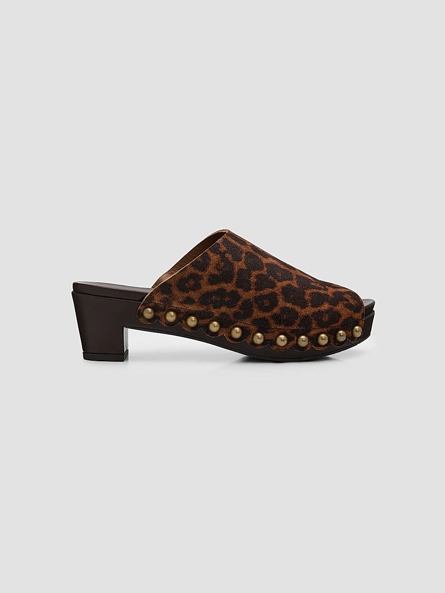 Women's Nain 65MM Studded Leopard-Printed Suede Clogs - Hazelnut Leopard - Size 12