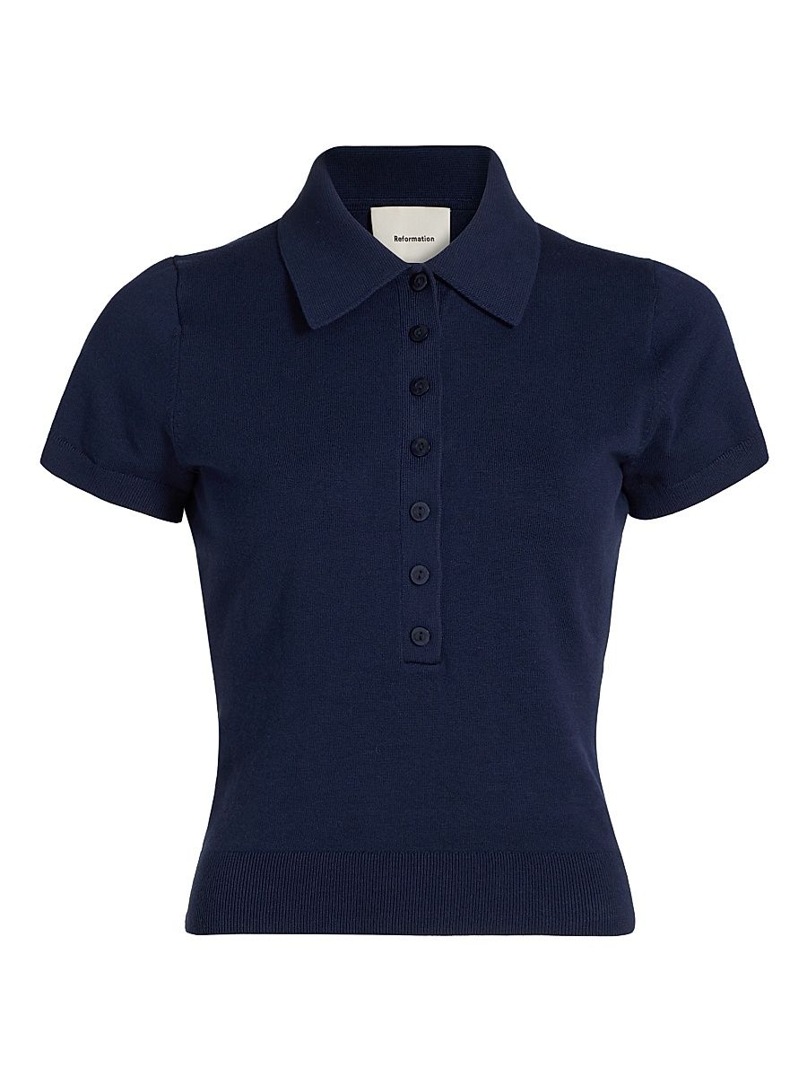 Women's Bentley Cotton Polo Sweater - Navy - Size Large