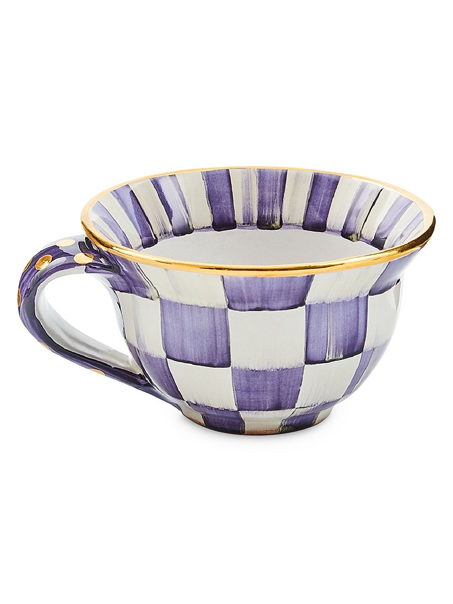 Plum Check Ceramic Teacup