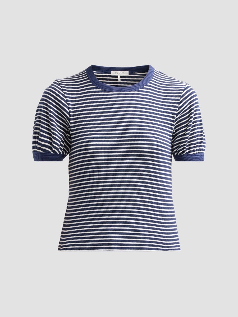 rag & bone Women's The Essential Striped Pima Cotton T-Shirt - Navy Multi - Size Medium