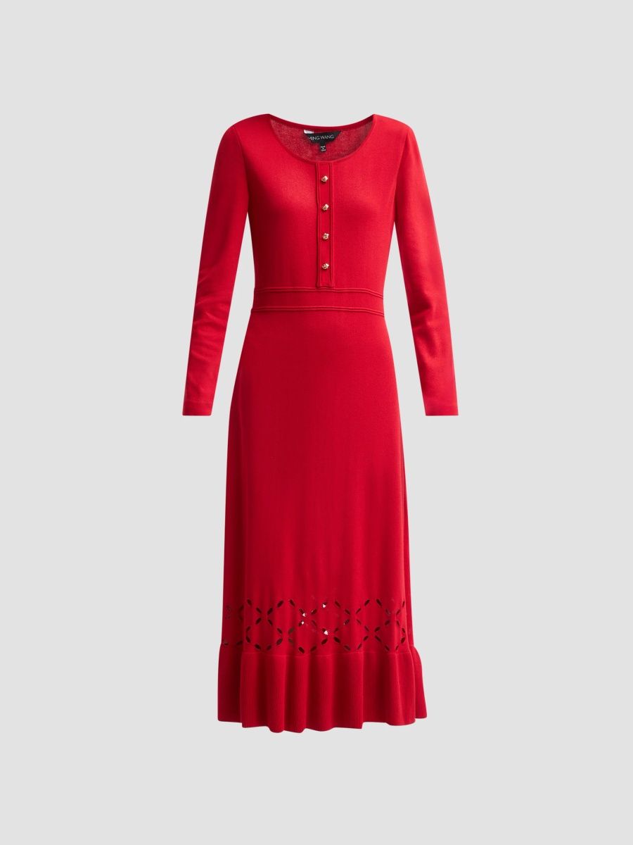Ming Wang Women's Knit A-Line Scoopneck Midi Dress - Holiday - Size XL