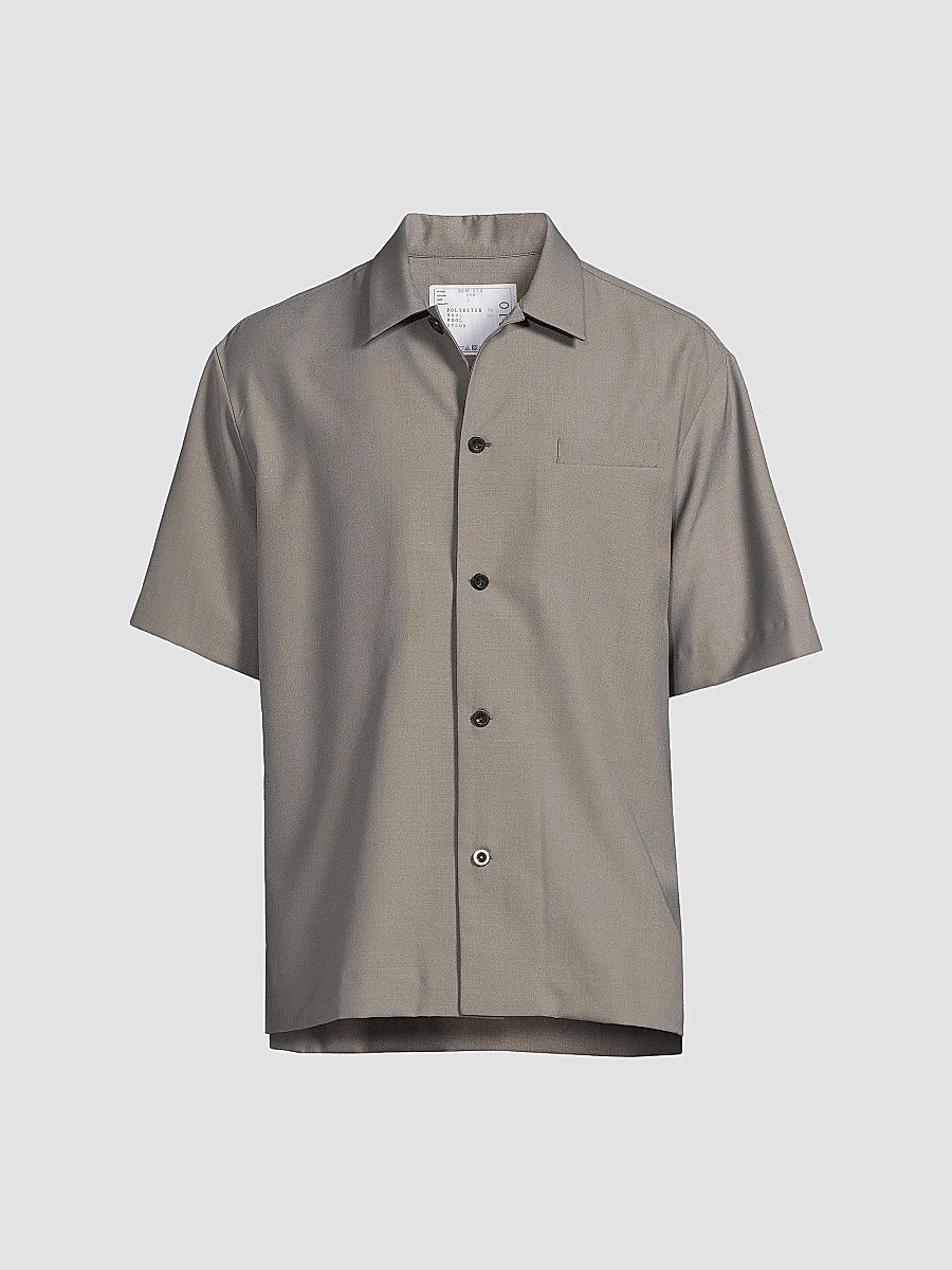Men's Wool-Blend Suiting Shirt - Taupe - Size Small