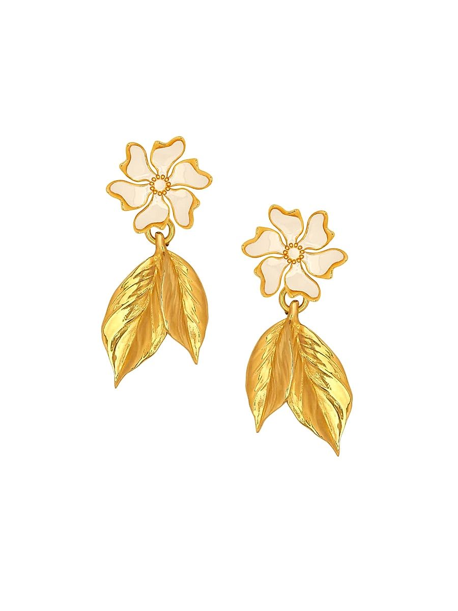 Women's Cherry Blossom 24K-Gold-Plated & Enamel Drop Earrings - Ivory
