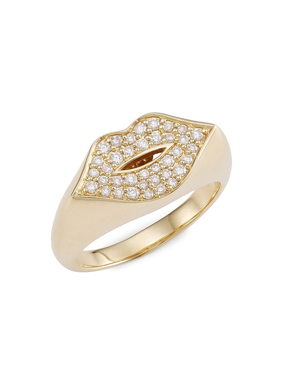 Women's Lips 14K Yellow Gold & Diamond Pinky Ring - Yellow Gold - Size 7