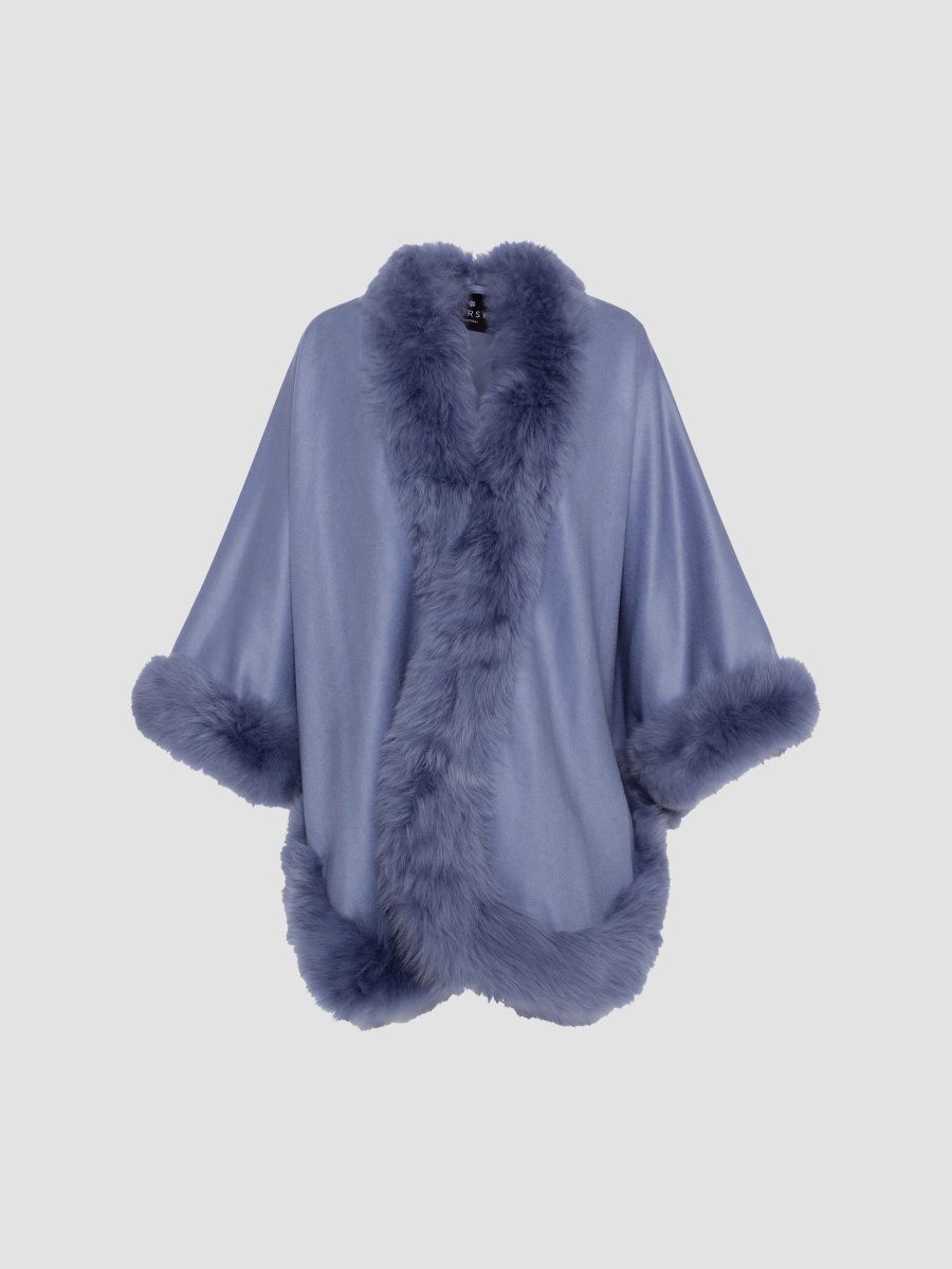 Gorski Women's Cashmere Cape with Toscana Shearling Lamb Trim - Powder Blue