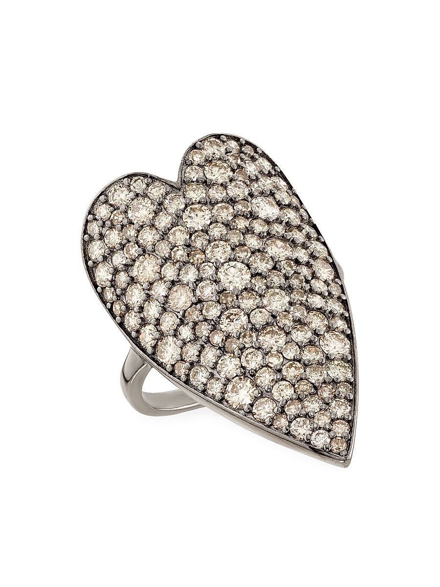 Women's Black Rhodium-Plated & 2.86 TCW Diamond Heart Ring - Silver - Size 7