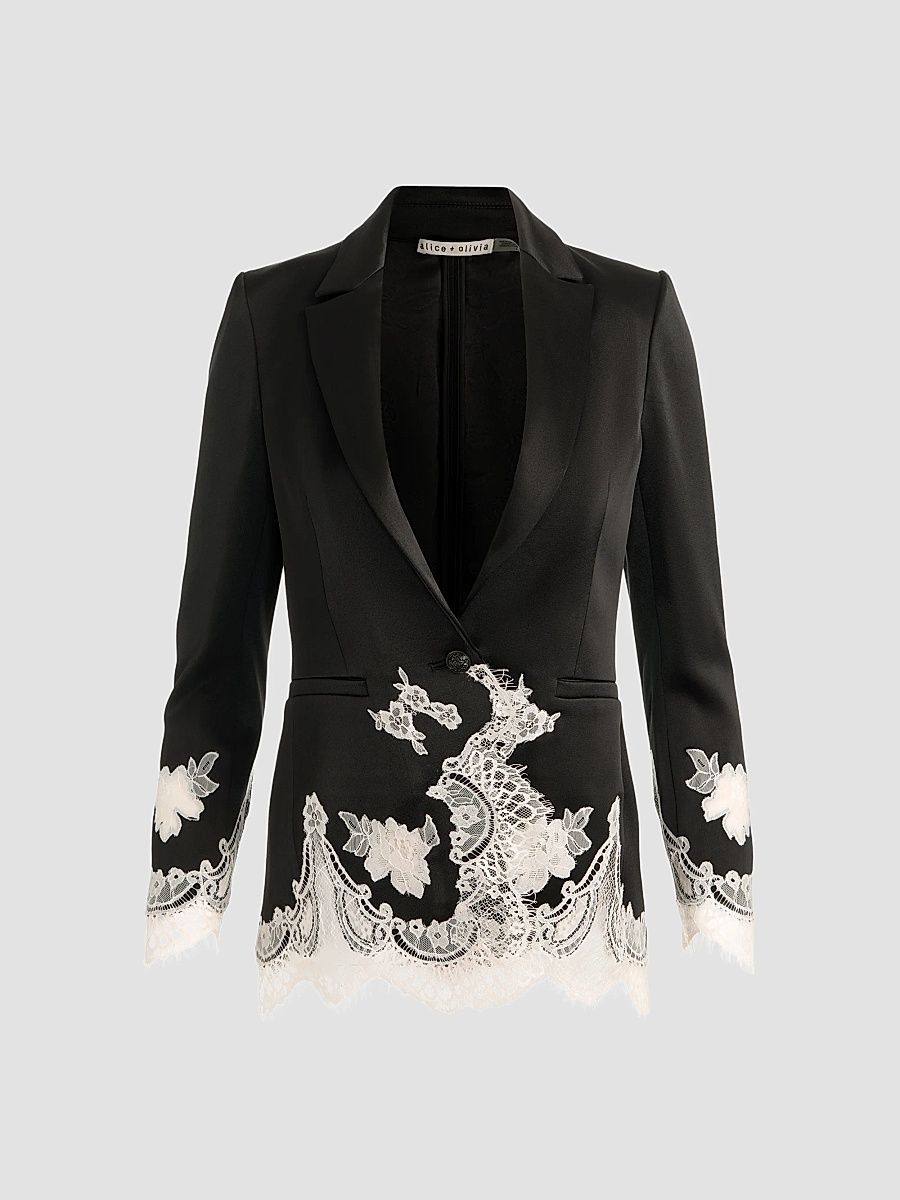ALICE + OLIVIA Women's Breann Floral-Embroidered Blazer - Black Chino - Size 14