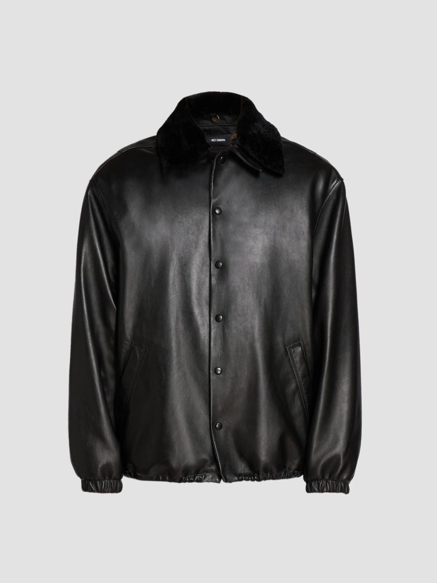 Willy Chavarria Men's Leather Coach Jacket - Black - Size XL