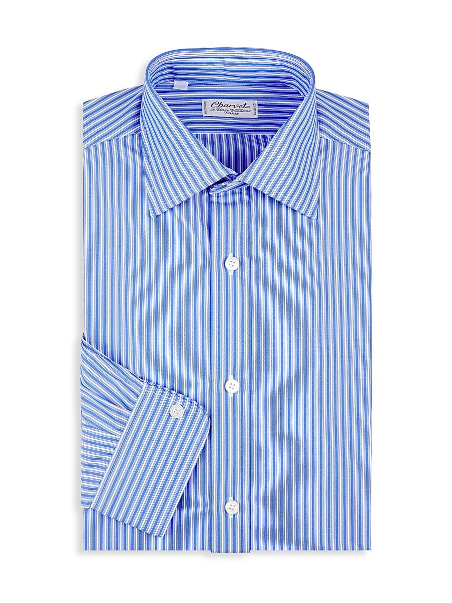 Men's Striped Cotton Dress Shirt - Blue - Size 18