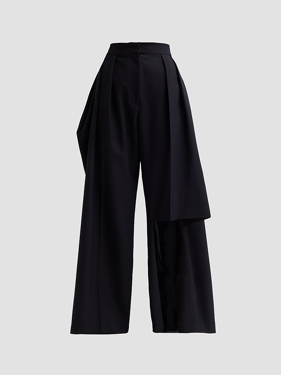 Women's Draped Wool Slit Knee Pants - Dark Navy - Size 2