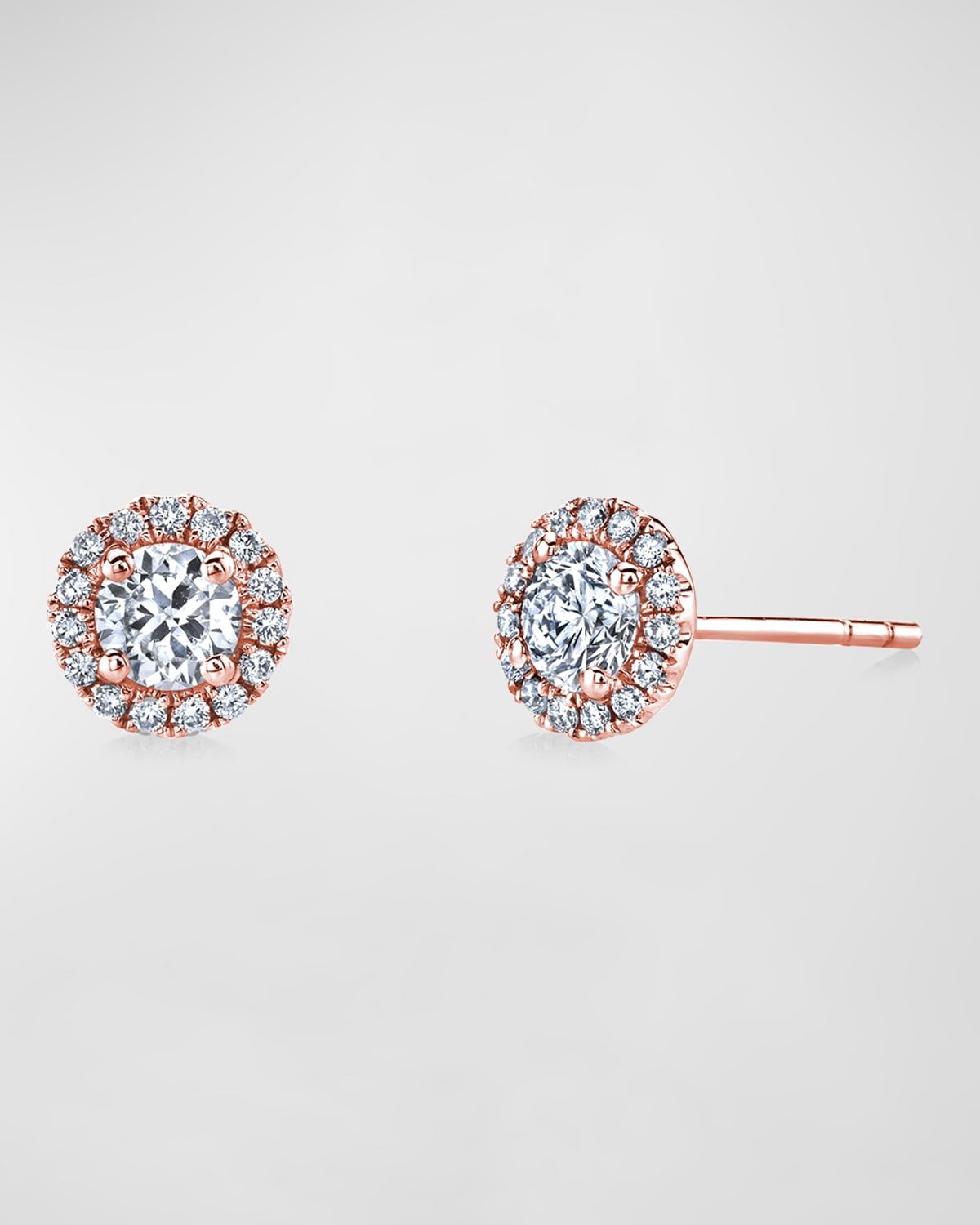 18K Gold Round Diamond Halo Stud Earrings, 1.3tcw, 0.32"L / 0.32"W