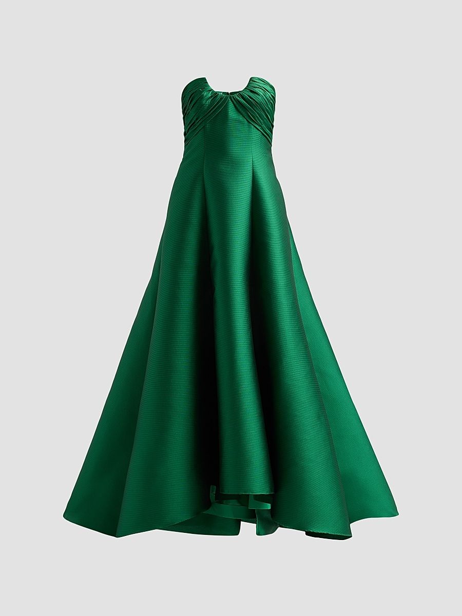 Women's Satin Strapless A-Line Gown - Emerald - Size 16