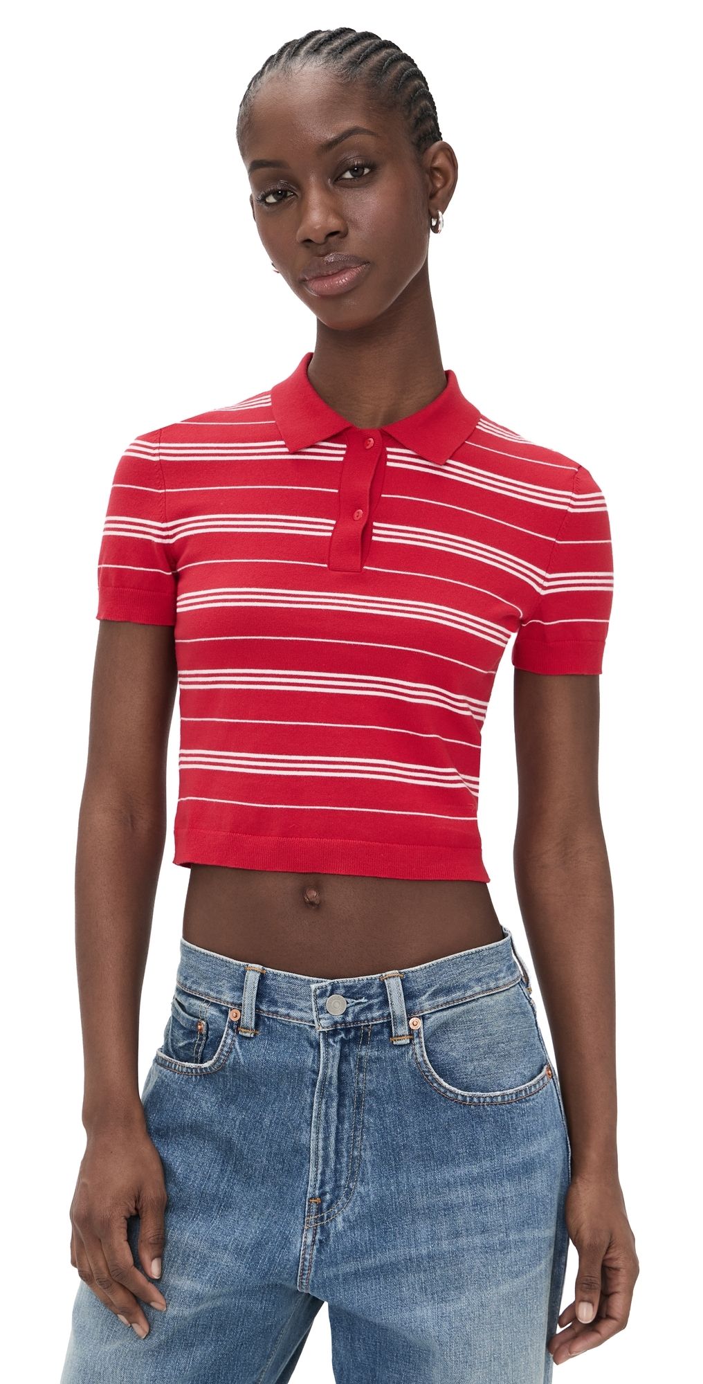 Denimist Shrunken Polo Sweater Red And White Stripe L