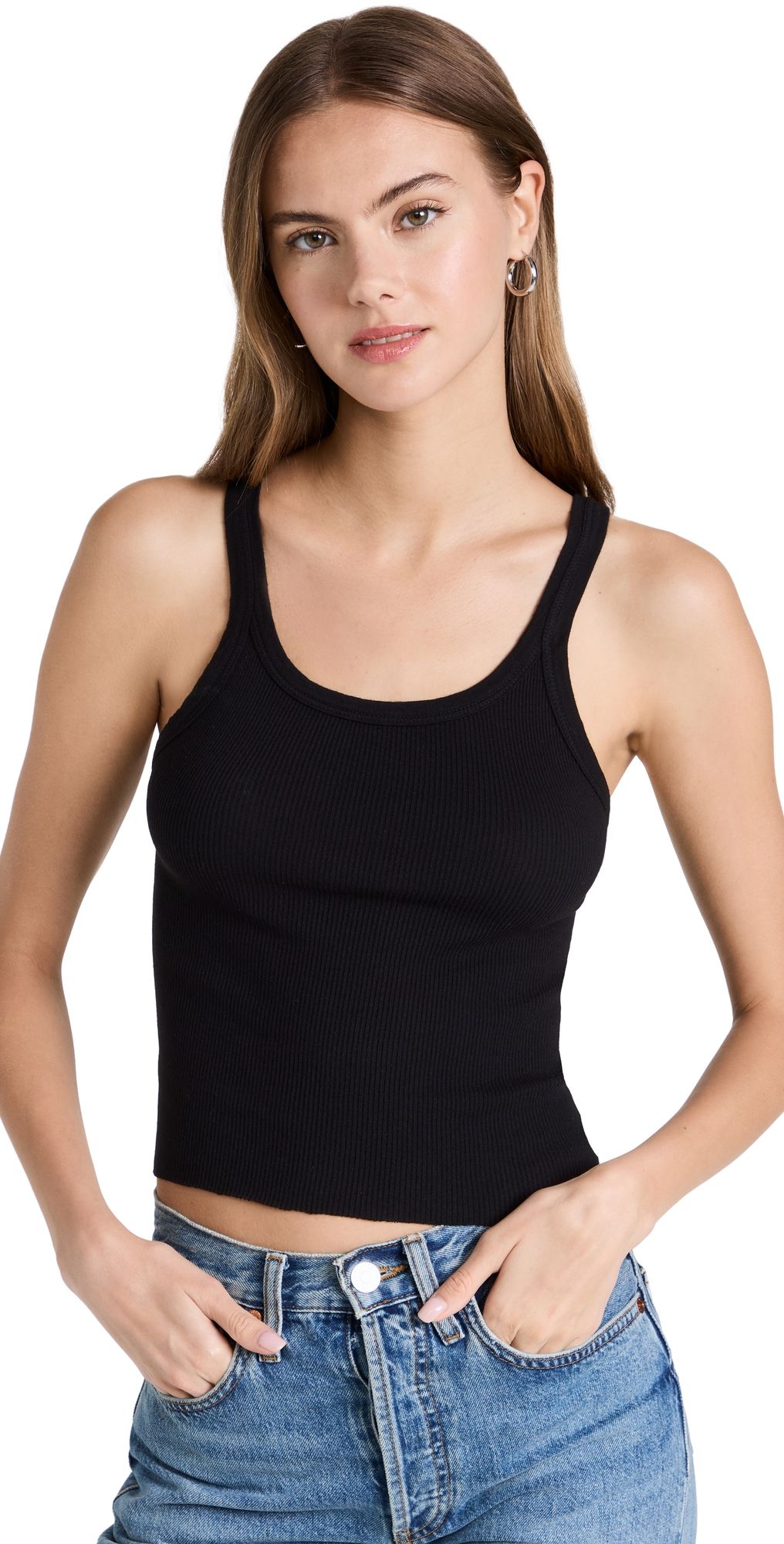 RE/DONE Cropped ribbed tank Black L