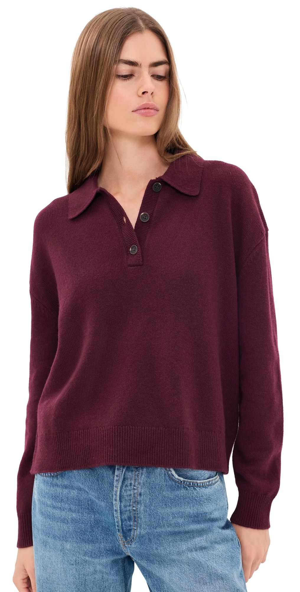 ANINE BING Lee Polo Sweater Fig XS