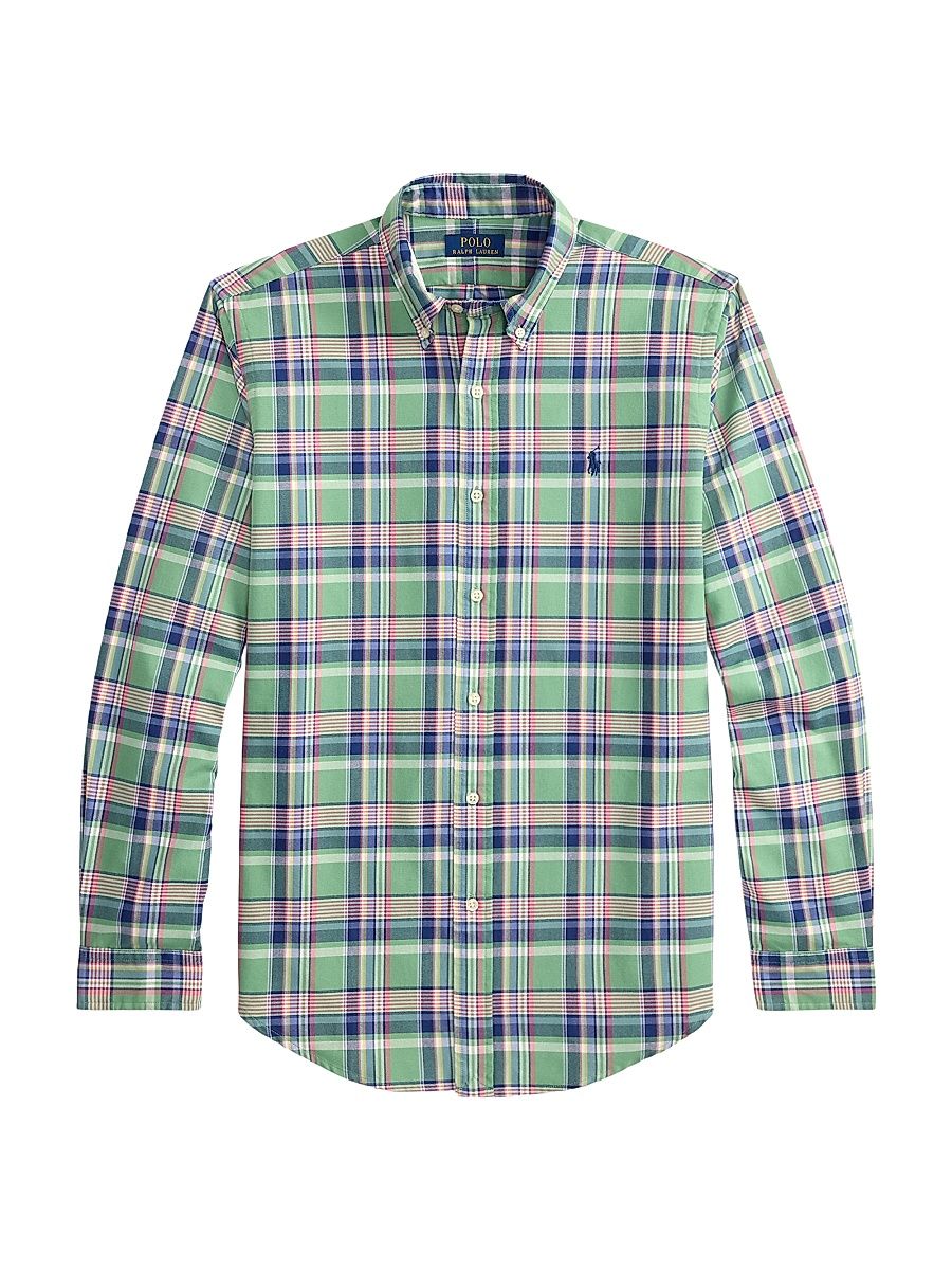 Men's Classic Plaid Cotton Oxford Shirt - Green Pink Multi - Size XXL