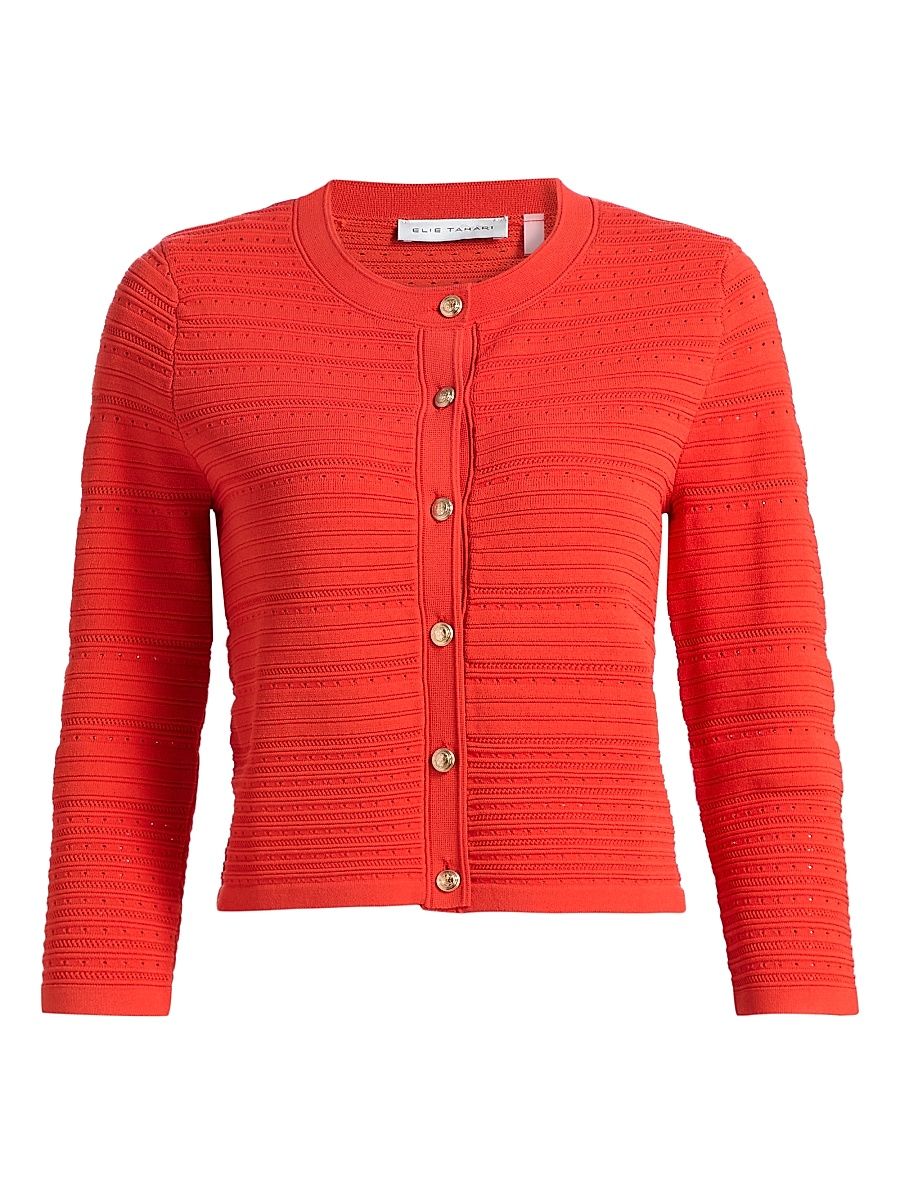 Women's The Alessandra Pointelle-Knit Cardigan - Orange Dream - Size XL
