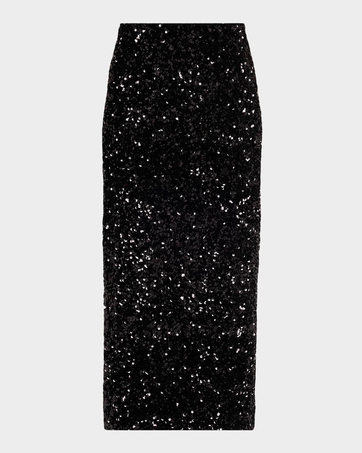 Sequined Velvet Midi Skirt