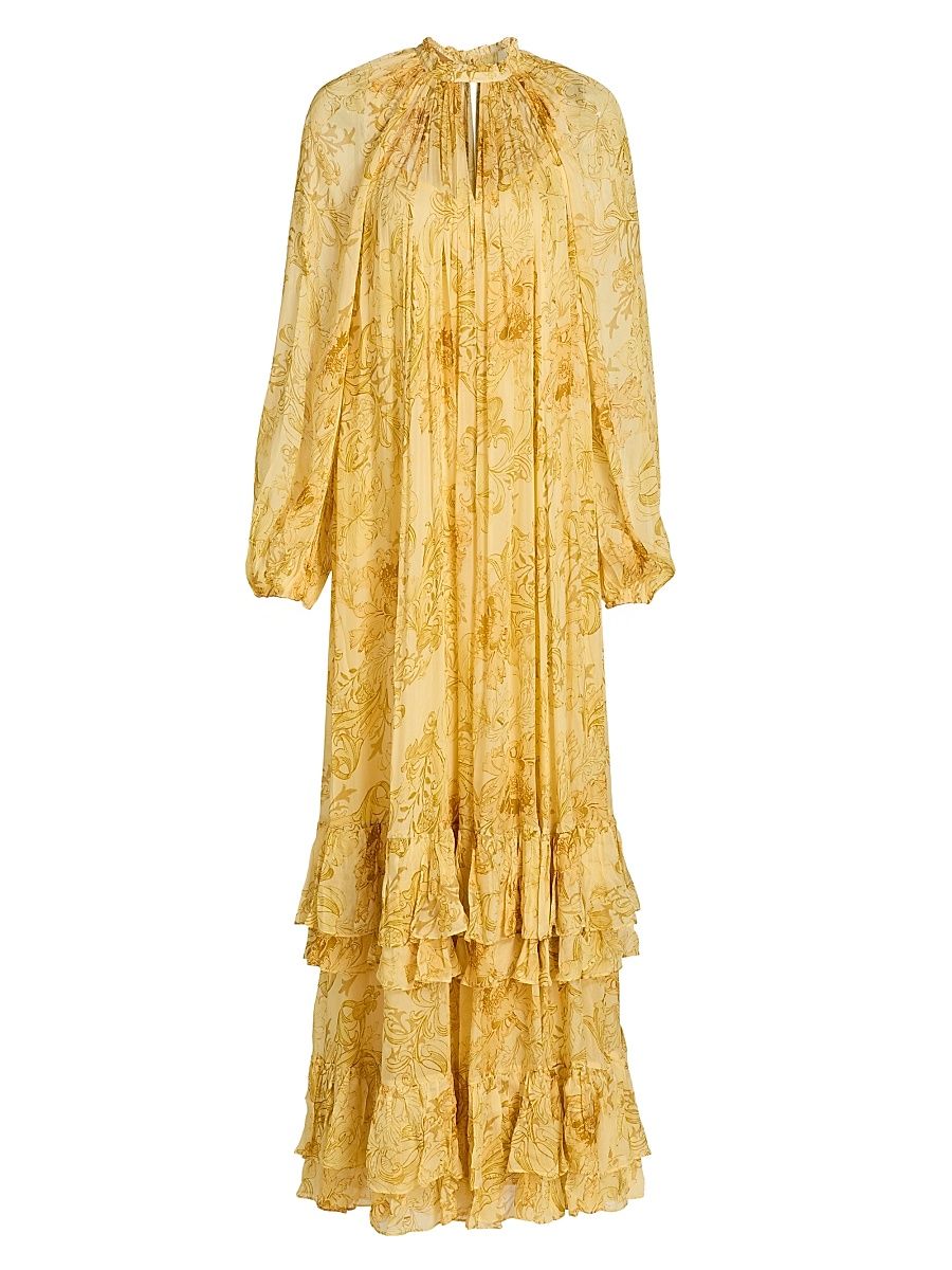 Women's Zar Printed Layered-Hem Maxi Dress - Yellow - Size Medium