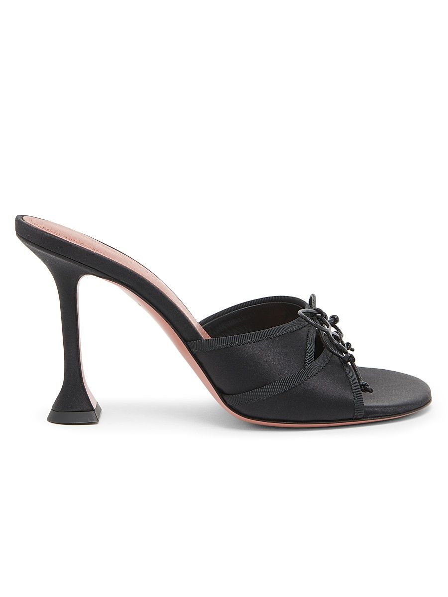 Women's Eleonora 95MM Satin Slippers - Black Satin - Size 10