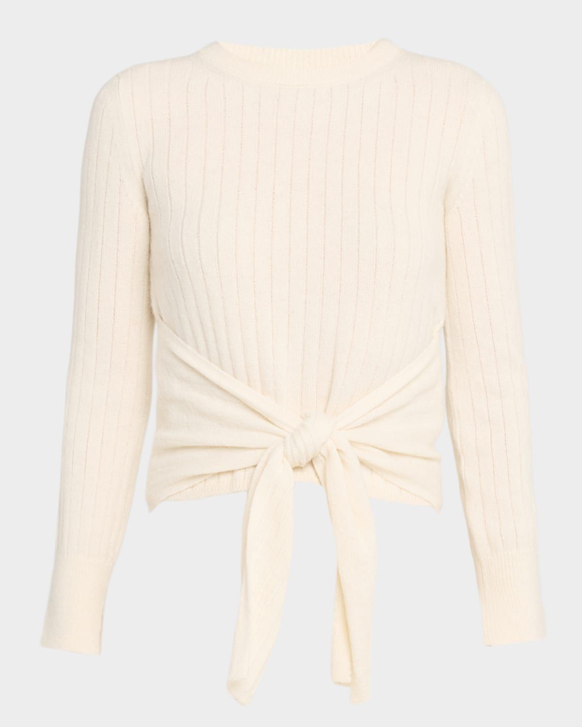Alaiya Tie-Waist Rib Knit Crop Sweater