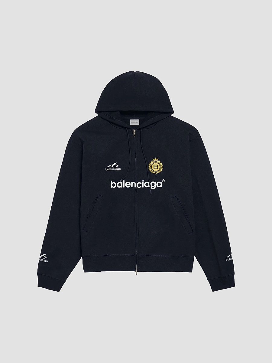 Balenciaga Men's Soccer Oversized Zip-Up Hoodie - Black - Size XL