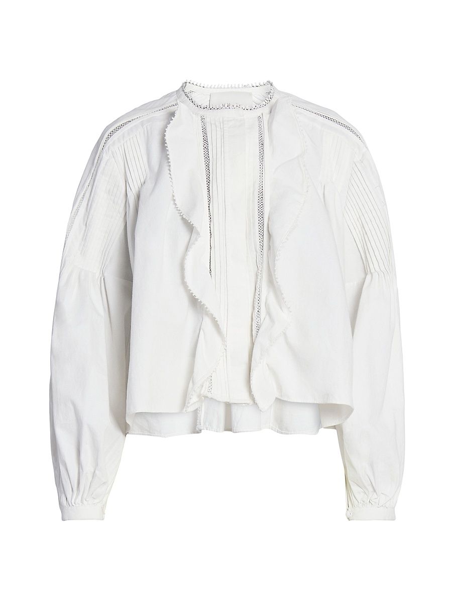 Women's Cubraly Lace-Trim Ruffled Cotton Top - White - Size 2