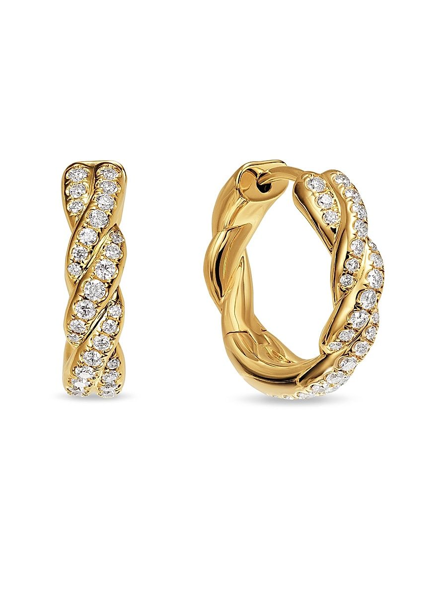 Women's Wisteria Hoop Earrings in 18K Yellow Gold with Diamonds, 16MM - Diamond